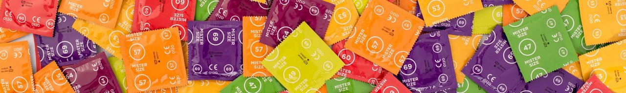Taħlita ikkulurita Mister Size kondoms